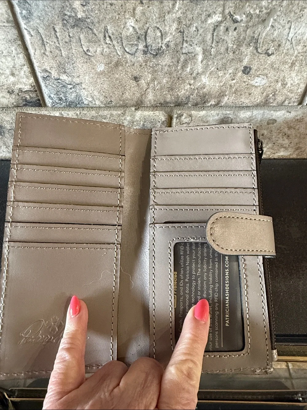 Patricia Nash Embossed Floral Frame Wristlet Bag in Taupe